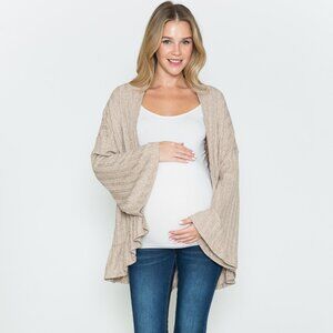 Maternity Mocha Bell Long Sleeve Ribbed Spring Kimono Cardigan